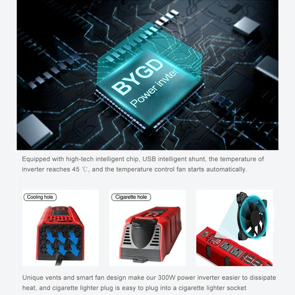 12V to 110V 200W Car Correction Sine Wave Inverter, US Plug