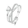 BSR336 Sterling Silver S925 Simple White Gold Plated Zirconia Multi-layered Ring(No.7)