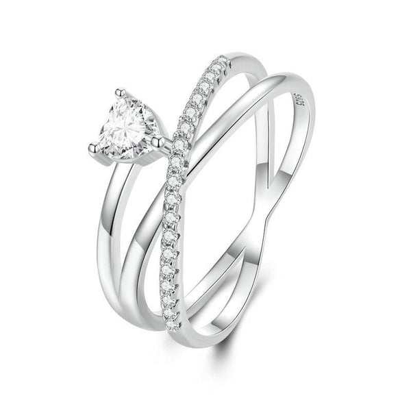 BSR336 Sterling Silver S925 Simple White Gold Plated Zirconia Multi-layered Ring(No.7)