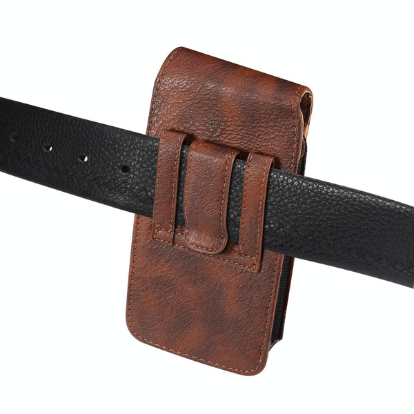 For 6.5 inch Mobile Phone Cowhide Texture Oxford Cloth Waist Bag(Brown)