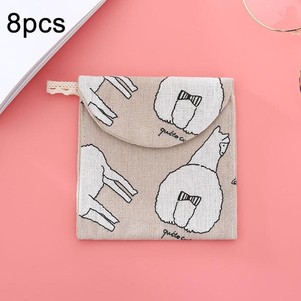 8pcs Cotton and Linen Sanitary Napkin Storage Bag Handy Clutch Bag(Gray Camel)