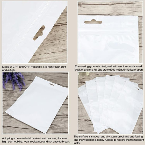100 PCS 12cm x 15cm Hang Hole Clear Front White Pearl Jewelry Zip Lock Packaging Bag, Custom Printing and Size are welcome