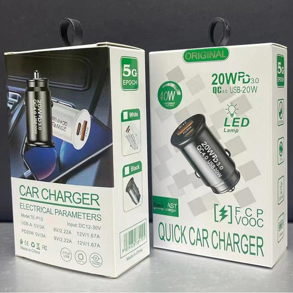 P10 Mini Style QC4.0 USB / PD20W Dual Port Car Charger(White)