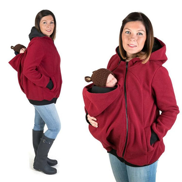 Three-in-one Multi-function Mother Kangaroo Zipper Hoodie Coat with Front Cap Size: M, Chest: 90-93cm, Waist: 70-72cm, Hip: 97-99cm (Red)