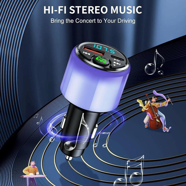 48W PD Fast Charging Car Bluetooth MP3 Player Ambient Light(Black)