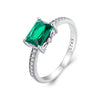 BSR461-7 S925 Sterling Silver White Gold Plated Light Luxury Green Diamond Ring Hand Decoration