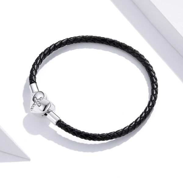 S925 Sterling Silver Cross Braided Rope Women Bracelet Jewelry, Size:17cm