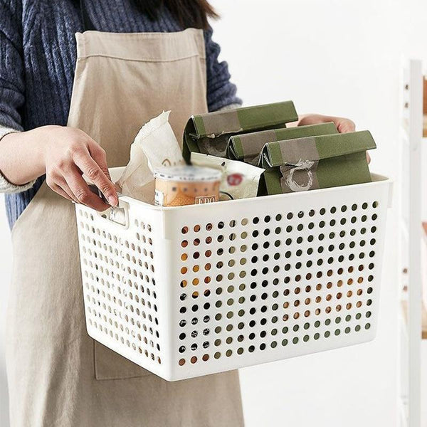 Plastic Storage Basket Desktop Sundry Organizer Frame Toys Kitchen Snacks Storage Box, Style: Deep Medium Pink