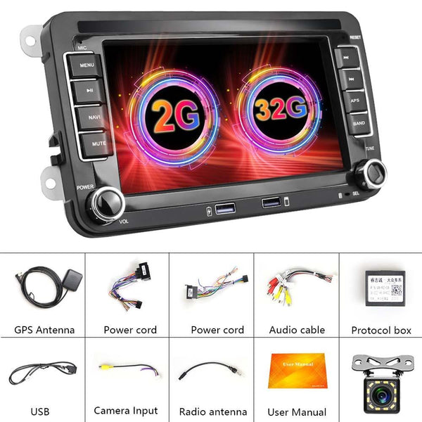 For Volkswagen Q3300KT 7-inch 2+32G Car Multimedia Player Navigation Bluetooth Reversing Integrated Machine Android 10.0, Style:Standard+12Lights Camera