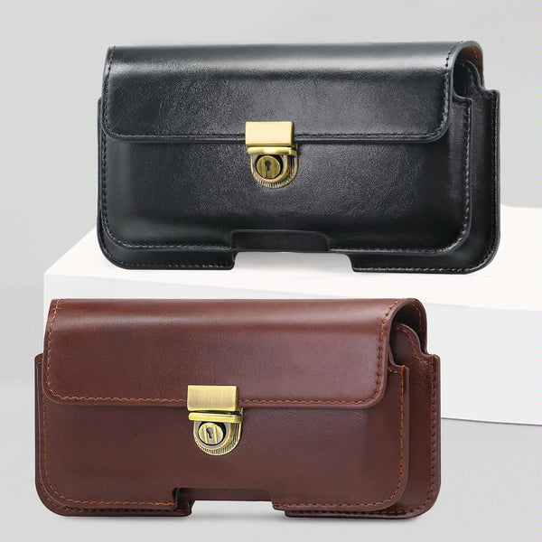For Phones Below 6.7 inches Retro Wallet Style Horizontal Phone Waist Bag(Black)