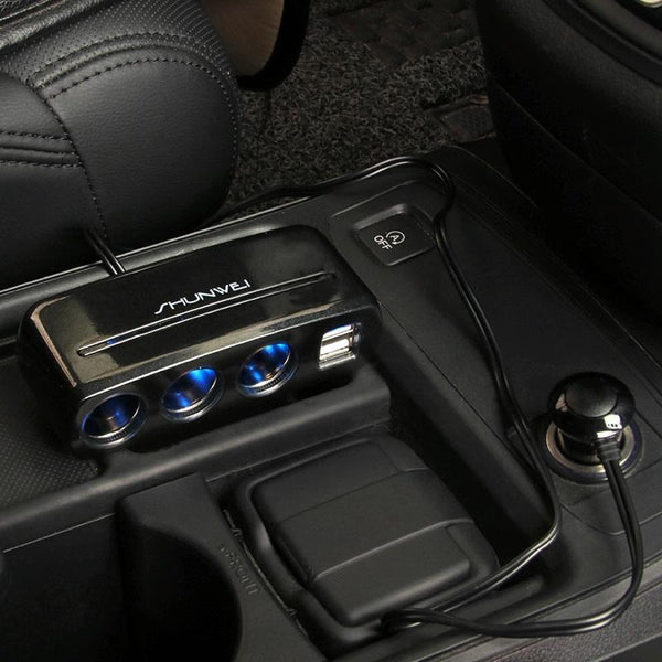 SHUNWEI SD-1939 120W 3A Car Independent Switch 3 in 1 Dual USB Charger Cigarette Lighter (Grey)