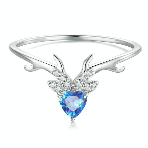 BSR338 Sterling Silver S925 White Gold Plated Blue Heart Deer Zirconia Ring(No.8)