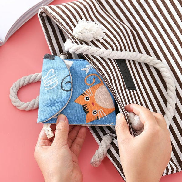 8pcs Cotton and Linen Sanitary Napkin Storage Bag Handy Clutch Bag(Black Tree)
