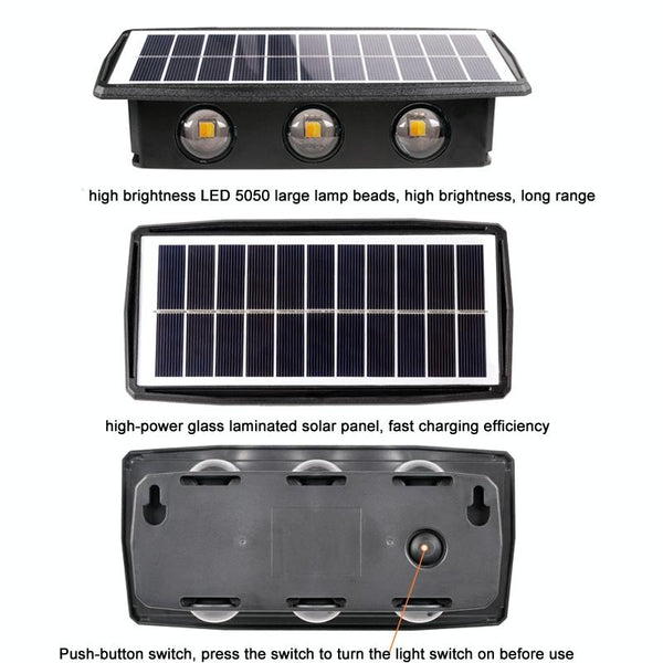 4LED Solar Wall Lamp Outdoor Waterproof Up And Down Double-headed Spotlights(Warm Light)