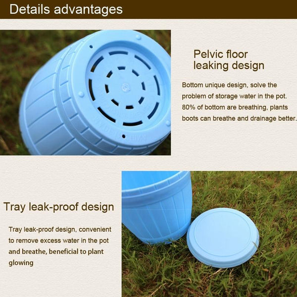 10 PCS Imitation Wooden Barrel Plastic Resin Flower Pot with Tray, Top Diameter: 19cm, Height: 16.5cm(Pink)