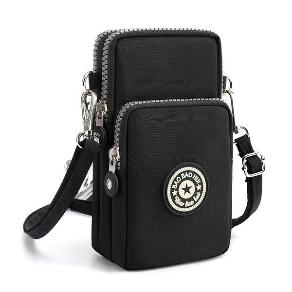 Crossbody Mobile Phone Bag Vertical Coin Purse with Armband for Women(Black)