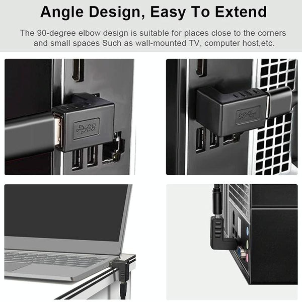 USB 2.0 AM to AF Adapter with 90 Degree Angle(Black)
