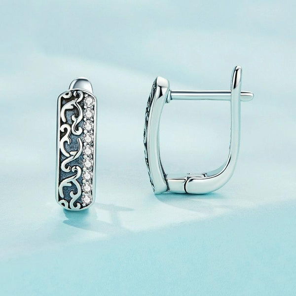 SCE1545 S925 Sterling Silver Vintage Zircon Pattern Earrings