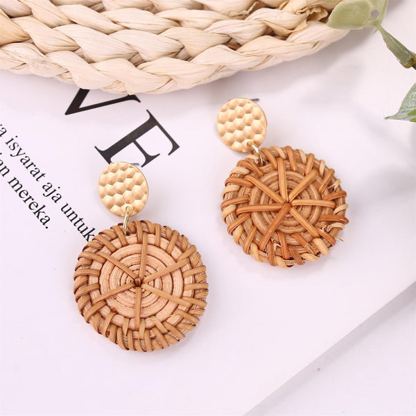 E2002-6 Knock Pattern Deep Cake Bamboo Vine Handmade Woven Earrings Bosomia Style Earrings