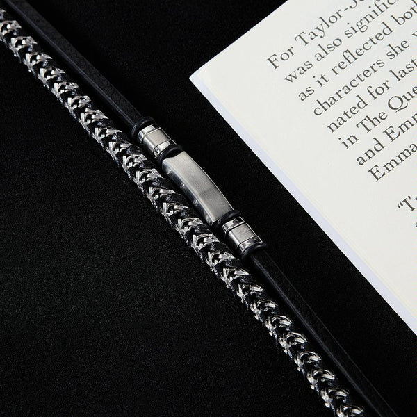 OPK PH1587 Stainless Steel Glossy Double Braided Leather Magnetic Insert Buckle Bracelet