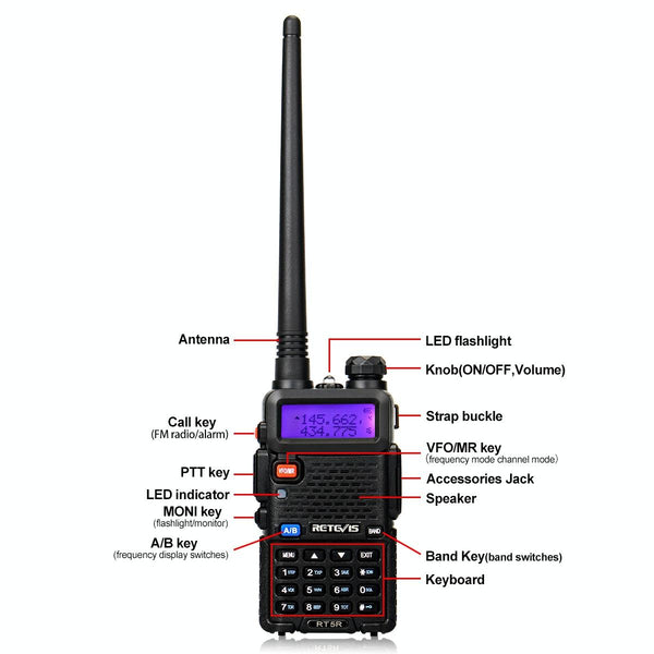 RETEVIS RT5R EU Frequency 144-146MHz & 430-440MHz Handheld Two Way Radio Walkie Talkie(Black)
