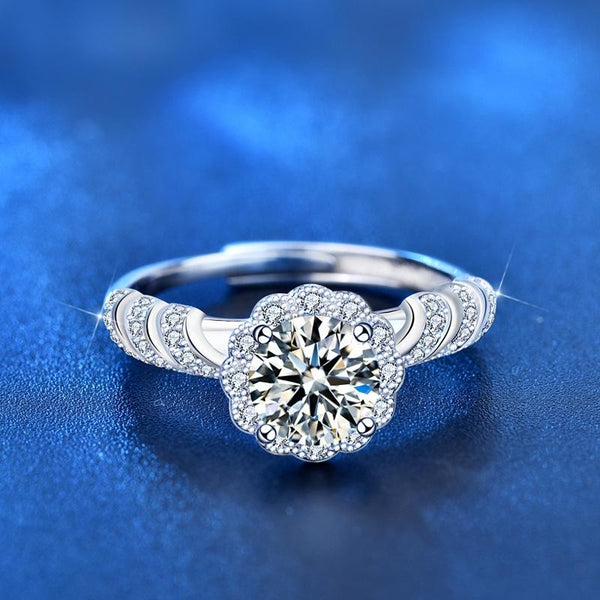 XJA008 925 Silver Ring Mossan Diamond Open Ended Couple Ring(White)