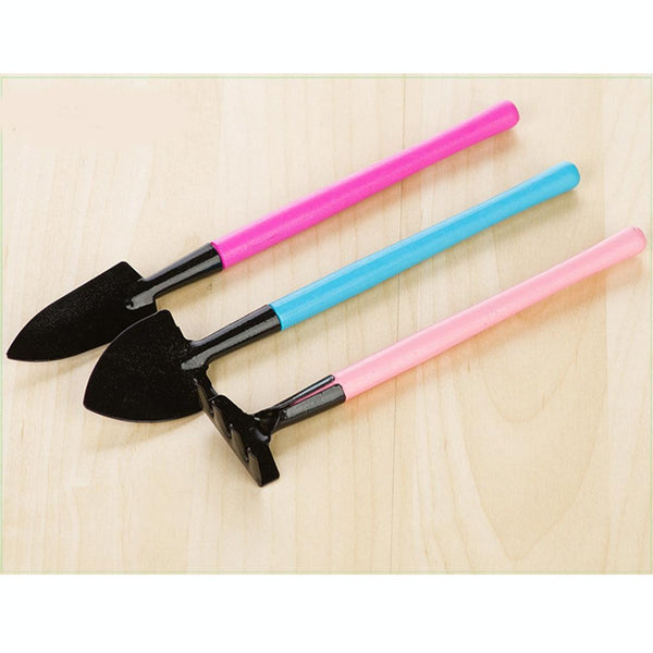 Rake Shovel Digging Trowel 3 Sets Colorful Wooden Handle Metal Head Mini Garden Plant Tool Gardening Tool Garden Flower Tools Garden Tools Combination Set,Random Color Delivery