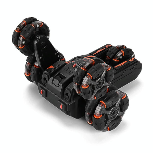 MoFun Five-wheeled Stunt Car 360-degree Swing Arm 2.4G Multifunctional RC Car, specifications:Double control(Black)