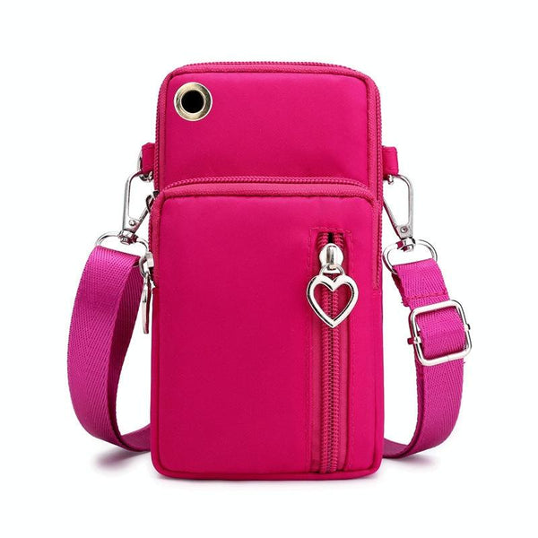 Crossbody Mobile Phone Bag Vertical Wallet Wrist Pouch With Arm Band for Women, Style: Rose Red