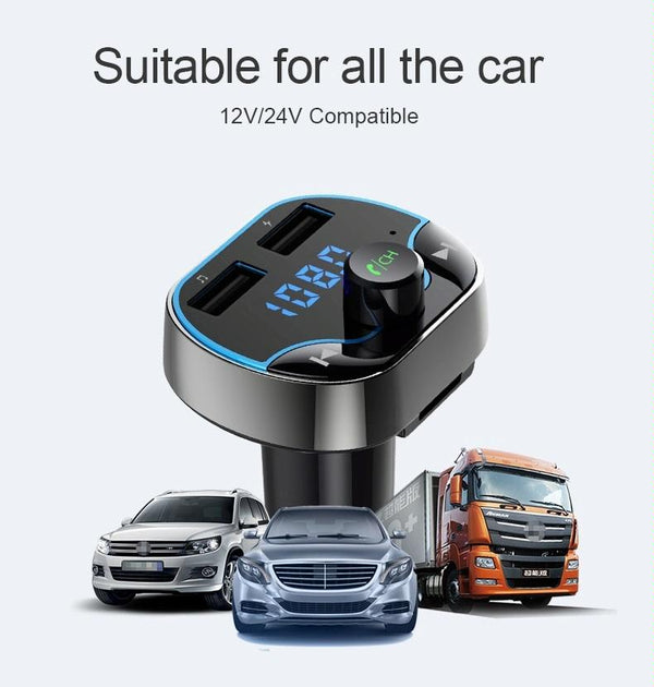 T24FM Transmitter Quick Charge Voice Navigation Car Hands-free Phone Bluetooth MP3 Player Black
