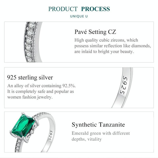 BSR461-8 S925 Sterling Silver White Gold Plated Light Luxury Green Diamond Ring Hand Decoration