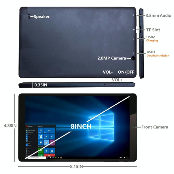 HSD8001 Tablet PC, 8 inch, 2GB+32GB, Windows 10, Intel Atom Z8350 Quad Core, Support TF Card & HDMI & Bluetooth & Dual WiFi (Black)