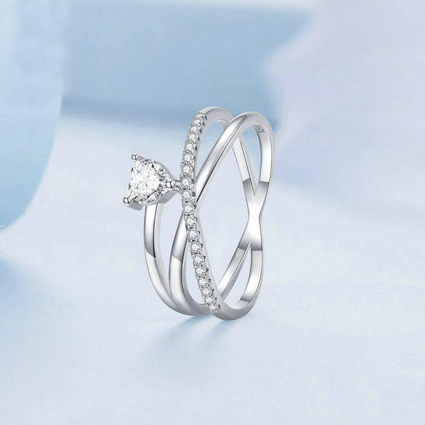BSR336 Sterling Silver S925 Simple White Gold Plated Zirconia Multi-layered Ring(No.7)