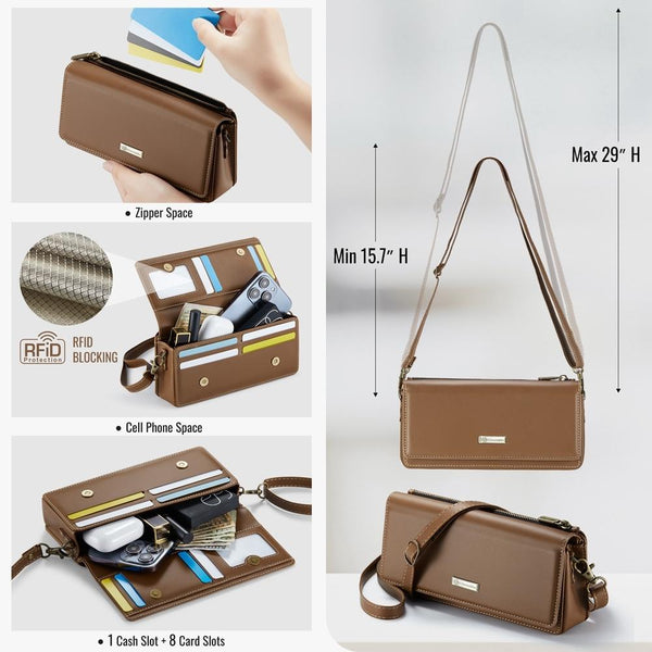 CaseMe ME30 Max Multifunctional Large-Capacity Shoulder Crossbody Phone Bag(Brown)