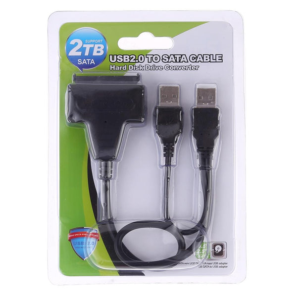USB 2.0 to 7+15 Pin 22Pin SATA Data Cable Converter Adapter with Box Case for 2.5 / 3.5 Inch Hard Disk Drive HDD(Black)