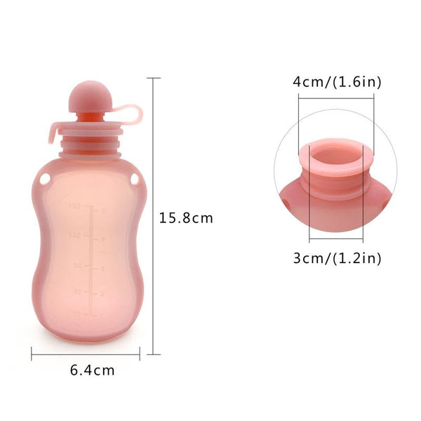 150ml Reusable Silicone Baby Food Pouches Refillable Squeeze Storage Containers(Beige)