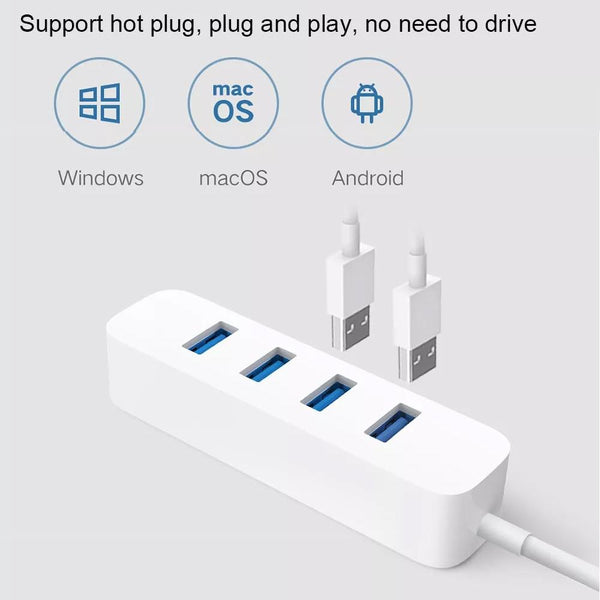 Original Xiaomi 4 Ports USB3.0 Hub with Stand-by Power Supply Interface USB Hub Extender Extension Connector Adapter(White)