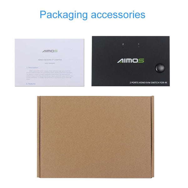 AM-KVM201 4K Ultra HD Metal Case 2 In 1 Out HDMI KVM Switch