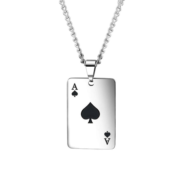 OPK 1542 Titanium Steel Men Necklace Personality Poker Pendant, Color: Black With Chain