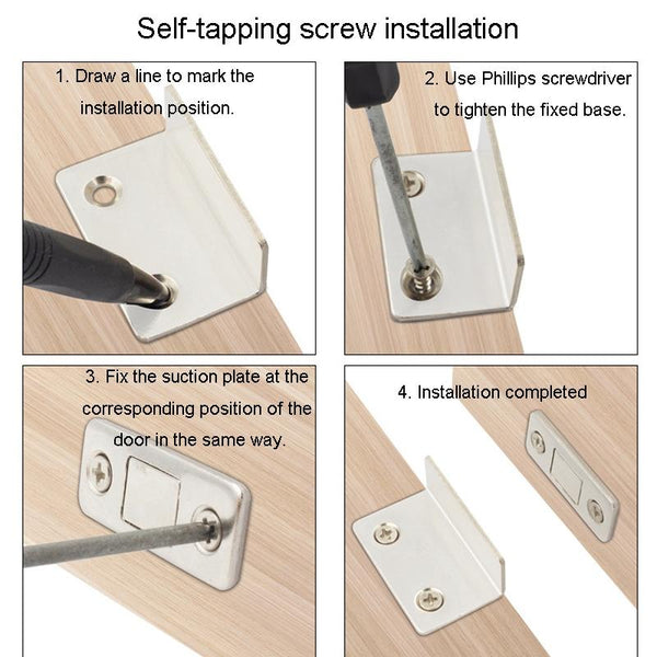 90 Degree No-Punch Invisible Door Suction Thin Section Wardrobe Sliding Door Magnetic Suction(Silver)