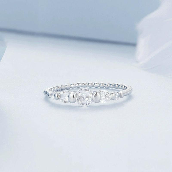 BSR344 Sterling Silver S925 White Gold Plated Bead Arrangement Zircon Ring(No.6)