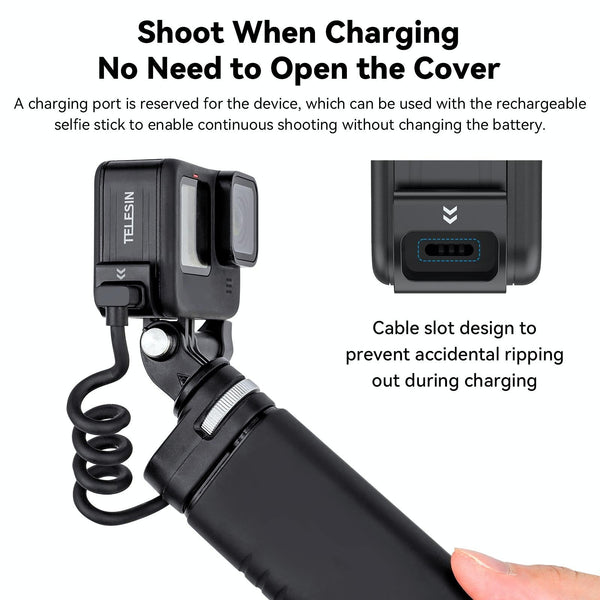 For GoPro Hero11 Black / HERO10 Black /9 Black TELESIN Waterproof Side Cover Easy Removable Charging Cover Port(Black)