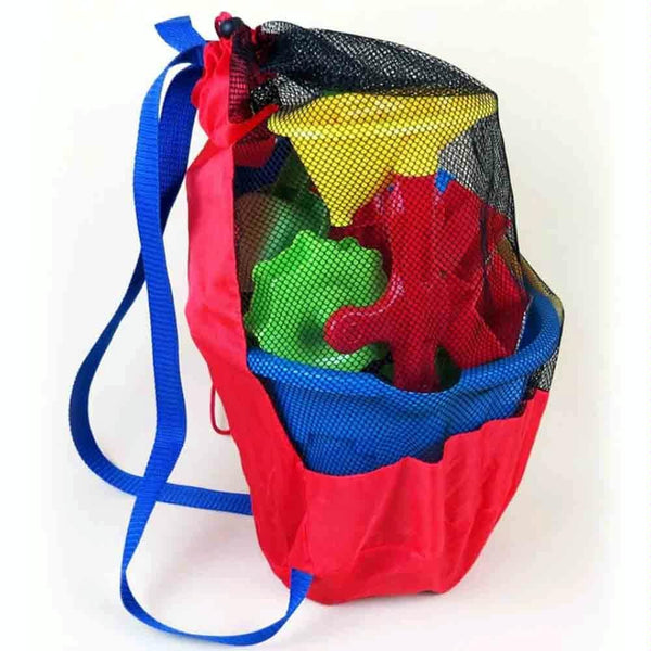Children Beach Toys Storage Bag Play Sand Tools Storage Net Bag Backpack(Black Net Red Bottom)