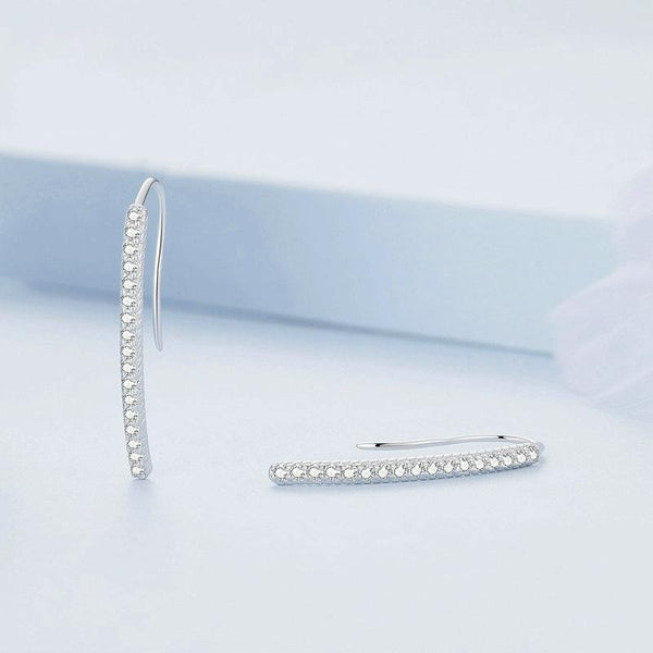 BSE748 Sterling Silver S925 Simple White Gold Plated Zirconia Ear Hooks