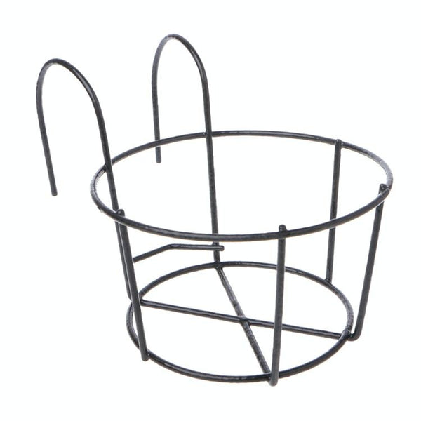 Balcony Fence Round Metal Flower Stand Wrought Iron Wall-mounted Flower Pot Stand, Size:XL(Black)