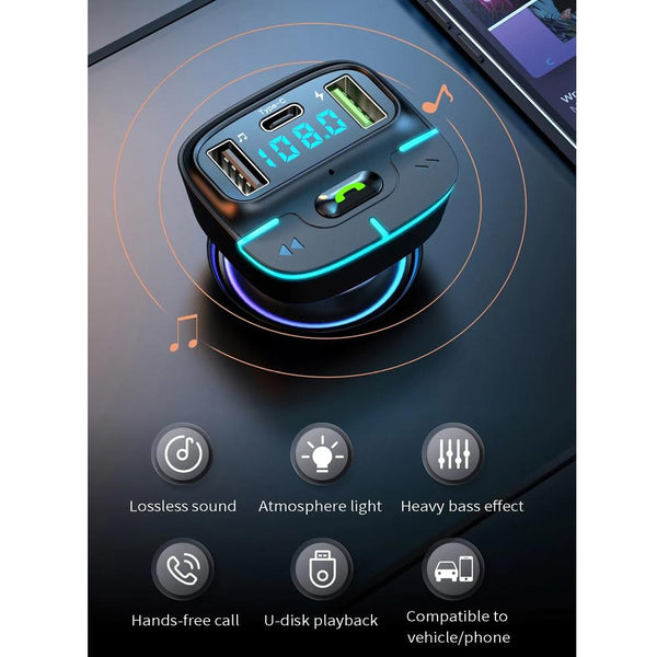 Car Bluetooth MP3 Player Ambient Light Charger(Black)