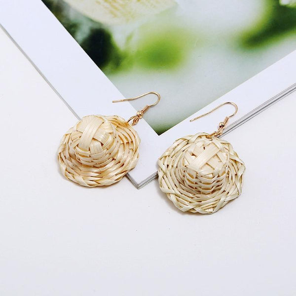 E2002-11 Hat Bamboo Vine Handmade Woven Earrings Bosomia Style Earrings