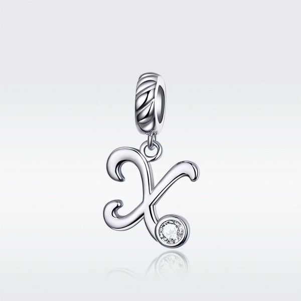 S925 Sterling Silver 26 English Letter Pendant DIY Bracelet Necklace Accessories, Style:X