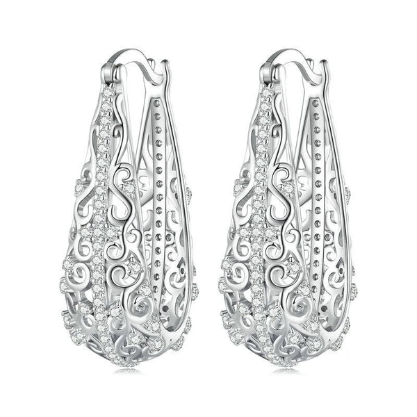 BSE753 Sterling Silver S925 White Gold Plated Openwork Pattern Zirconia Earrings