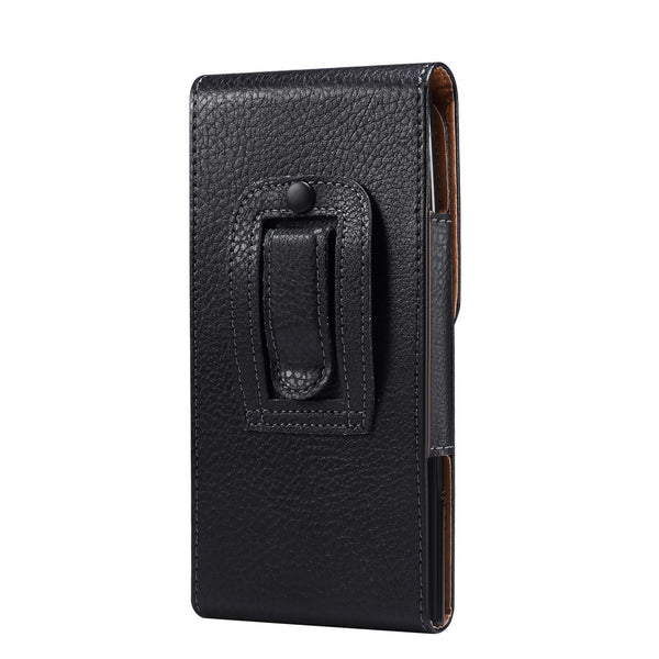 Men Litchi Texture Leather Portable Mobile Phone Waist Bag for 6.9 inch or below(Black)